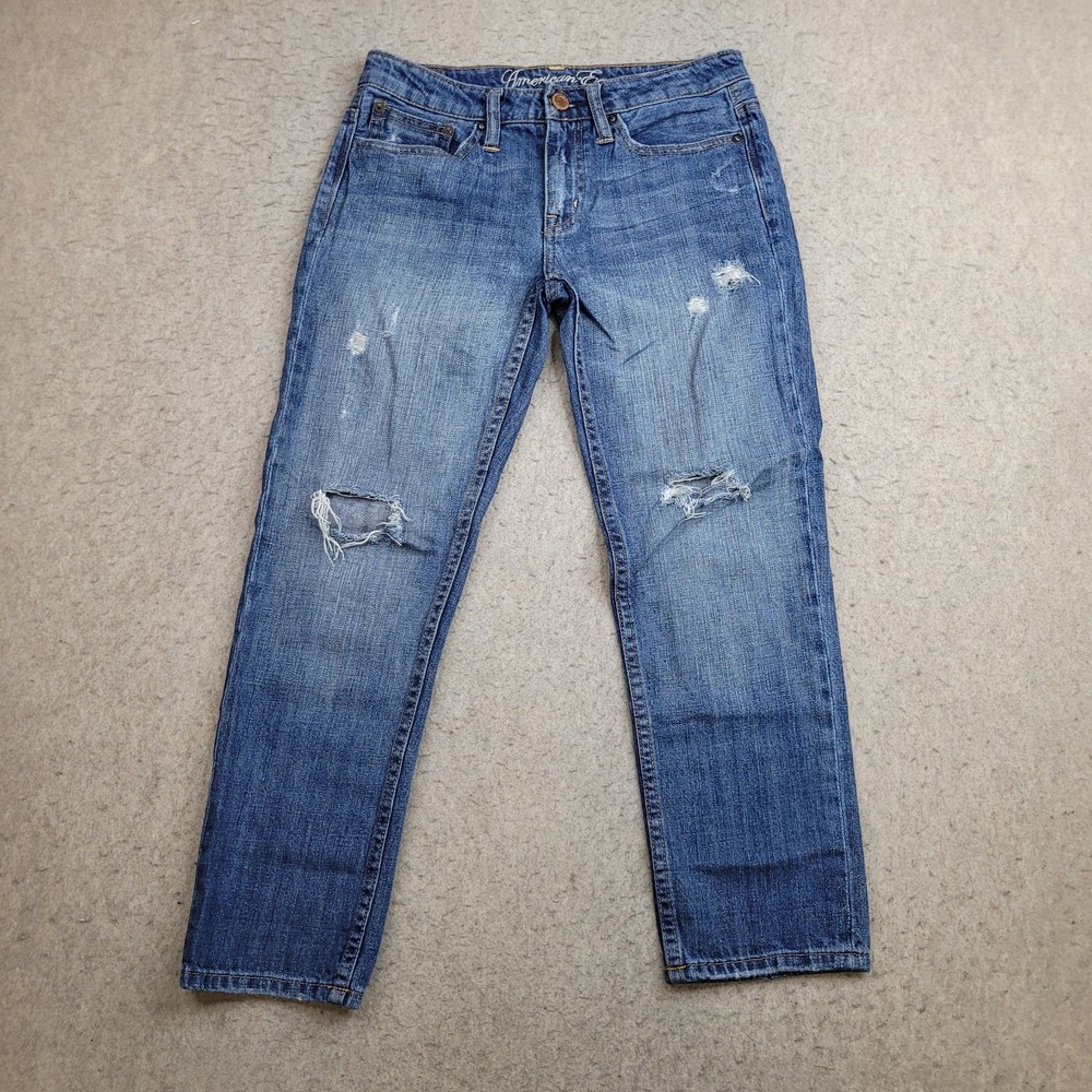 American Eagle Wide Leg Crop Jeans Womens 0 Blue Light Wash Distressed Vintage